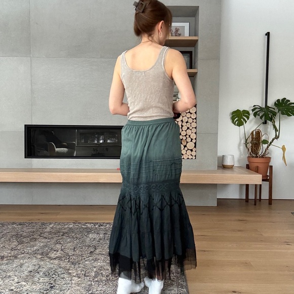 Vintage 100% cotton Ombre Dark Green Maxi Skirt L - Picture 5 of 17